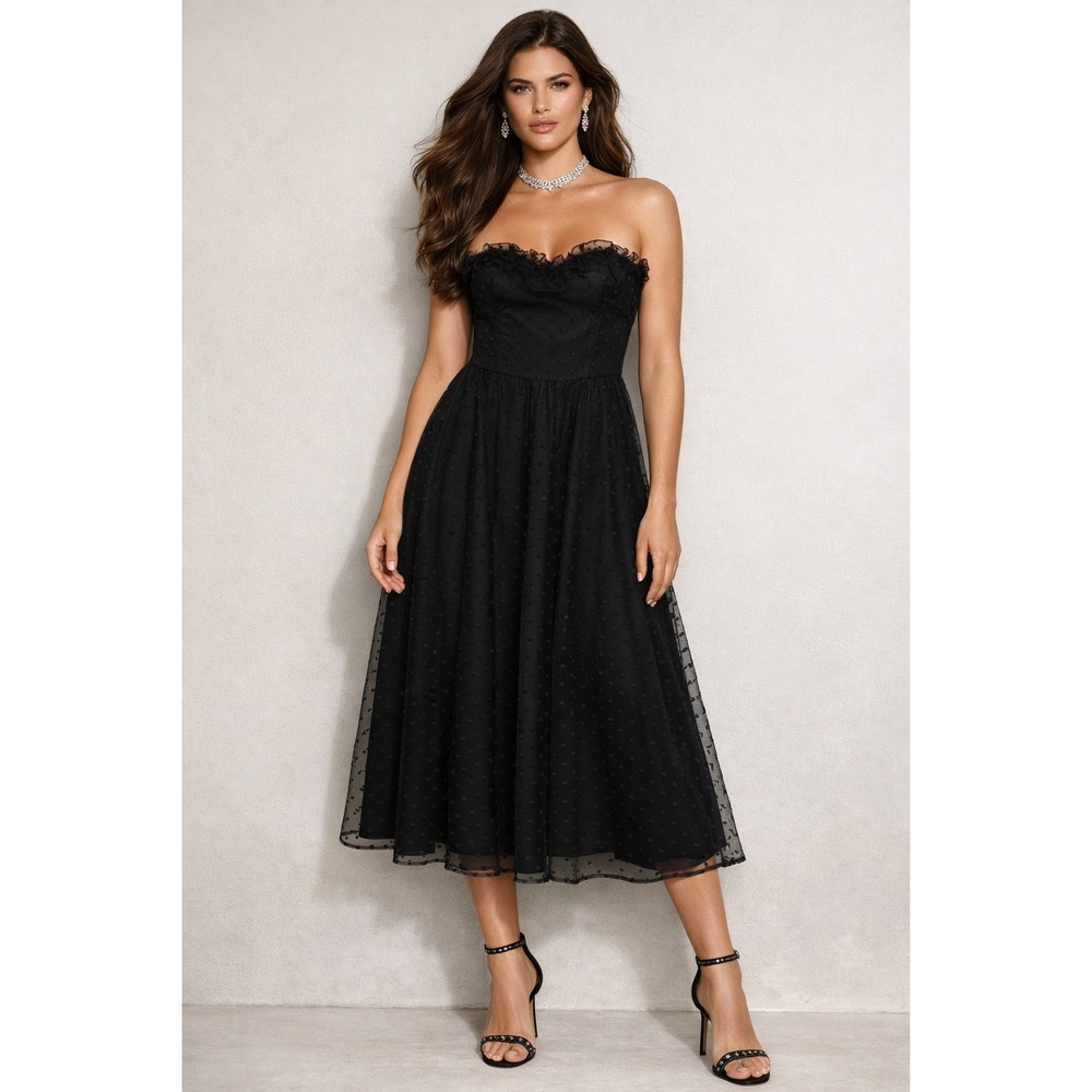 Jolie Madame‎ Dress Womens 5/6 Black Polka Dot Vintage strapless Pinup Retro